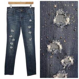 y2k TwentyOne Black Rue 21 Studded Low Rise Skinny Jeans Size 7/8 R Stretch Goth